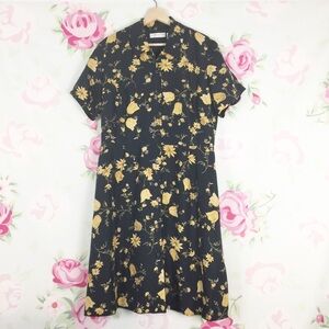 NEW Chaus Vintage Silk Floral Dress Black Yellow 14